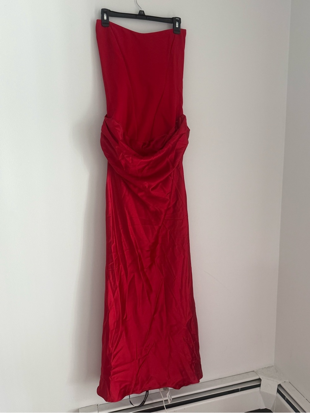 Strapless Red Maxi Gown with Draped Waist - Picture 4 of 4